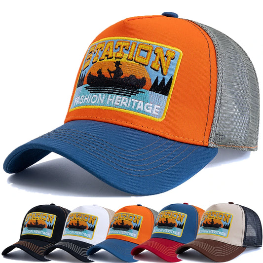 New Style Summer Fishing Cap Breathable Mesh Trucker Hat Men Women Fisherman Embroidered Design Snapback Hat Outdoor Fishing
