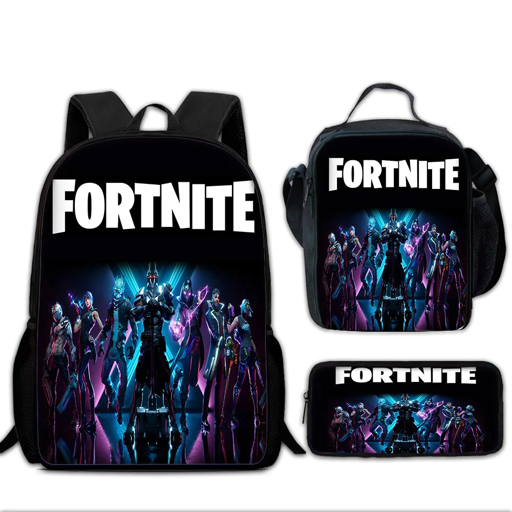 Mochila Escolar Infantil Hot Game com Lancheiras, Design-F-FortniteS, Estojos para Lápis, Mochilas Escolares para Rapazes e Raparigas, Melhor Presente