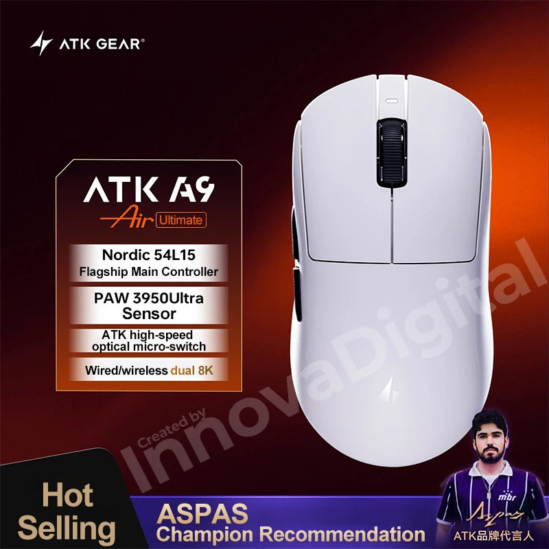 Bezprzewodowa mysz gamingowa ATK Dragonfly A9 Ultimate A9 Air PAW3950 ultralekka ergonomiczna mysz e-sportowa FPS dla graczy CSGO A9 Ultra