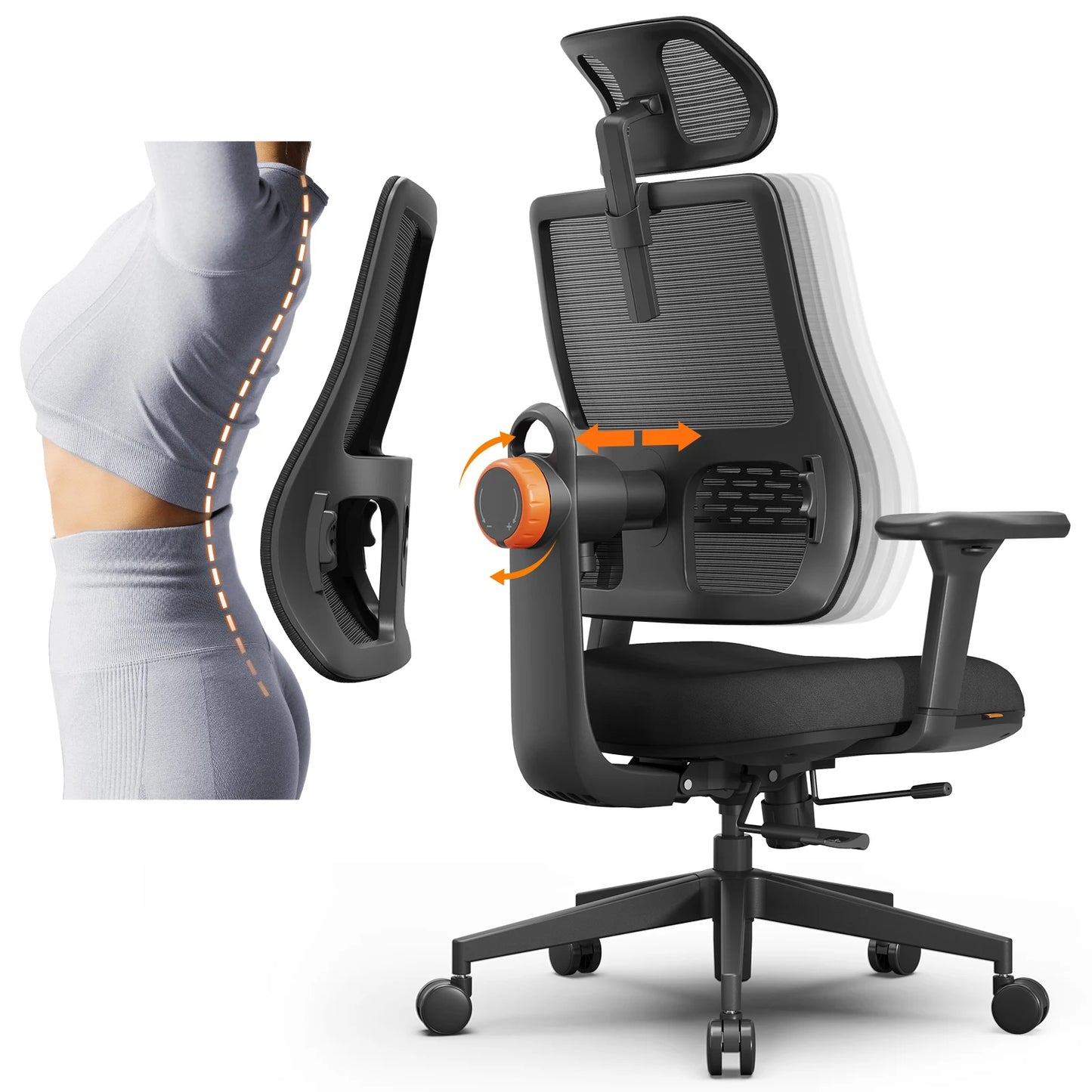 NEWTRAL MAGICH003 Ergonomic Office Chair with Adaptive Lumbar Support, Adjustable Headrest, 3D Armrests, Reclining Executive Desk Chair