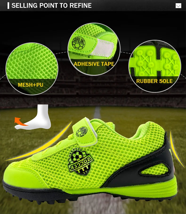 Chuteiras de futebol para criança menino/menina Tf com fecho de velcro, sem pitões, para lacrosse, iniciantes em críquete e basebol