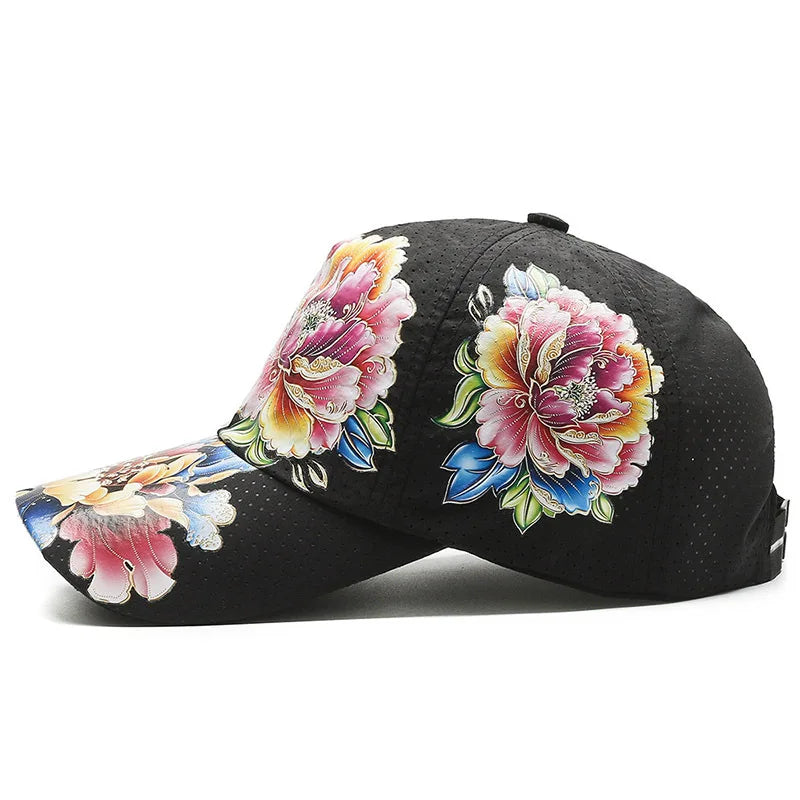 Spring/Summer Quick Drying Baseball Cap Men's And Women's Outdoor Beach Camping Sun Hat Printed Chinese Style Flower Sun HatB149