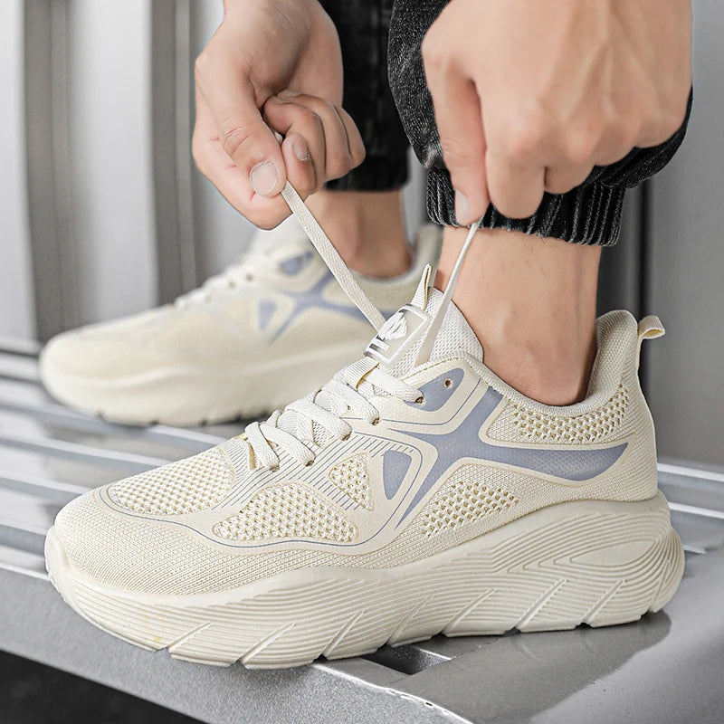 Fashion Platform Men's Running Shoes Trendy Casual Knit Breathable Orange Sneakers Men Outdoor Sports Non-slip Jogging Shoes Man