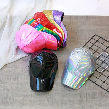 New Unisex PU Leather Laser Style Baseball Cap Street Hip Hop Hat Men Women Dazzling Colors Y2K Cap