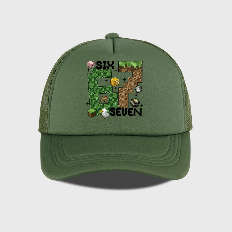 Gamer Pixel 67 Six Seven Sponge Mesh Cap - Breathable Mesh Adjustable Baseball Cap - Gift for Gaming Fans - Sun Protection Cap