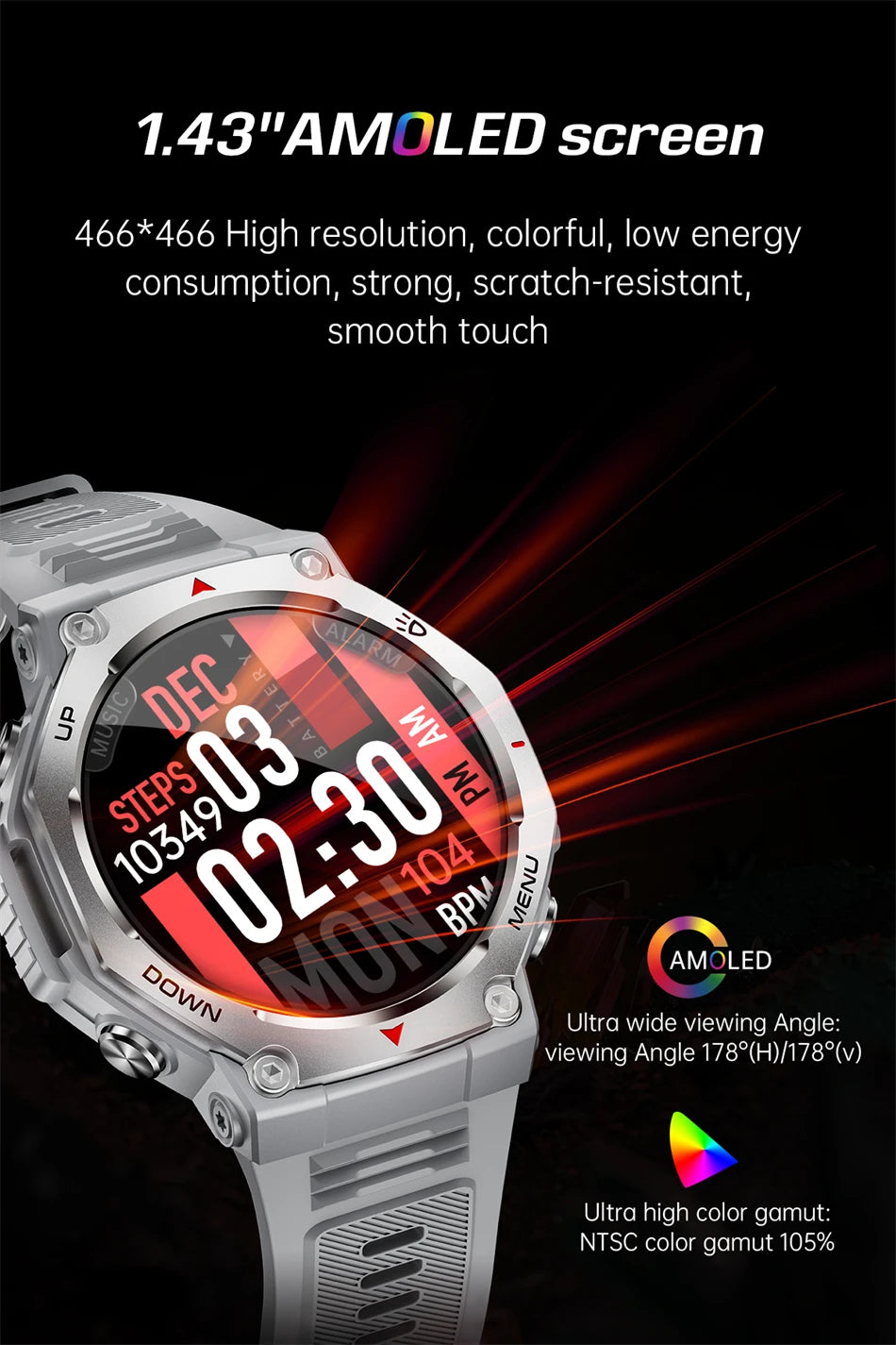 New T-Rex 3 Military Outdoor Sports Smart Watch Men GPS Motion Track 5 ATM Waterproof Heart Rate HD Bluetooth Call Smart Watch
