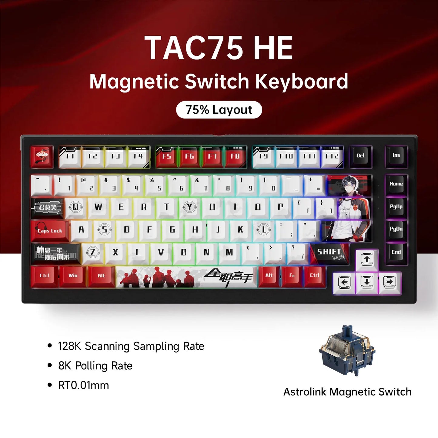 Tastiera AKKO TAC75 HE con switch magnetici 75% Gaming Keyboard Rapid Trigger 0.005mm 8K RGB cablata Esports, tastiera custom per gamer