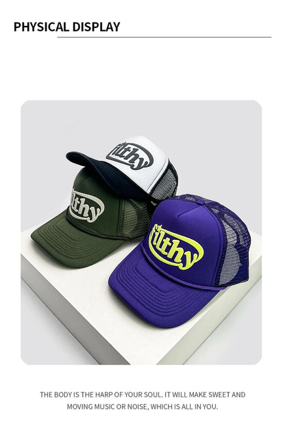 New Unisex Color Block filthy Letters Baseball Hats Sunshade Color Block Breathable Personal Trucker Caps Versatile Mesh Fashion