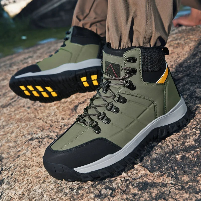 Chaussures de randonnée pour hommes, nouvelles, antidérapantes, semelle résistante à l'usure, bottes en cuir PU pour le camping, bottes de sport respirantes pour la marche en forêt et les activités de plein air.