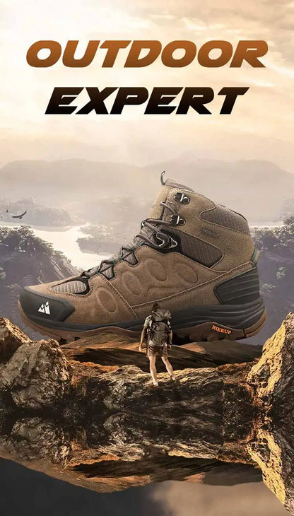 Botas de caminhada de cano alto HIKEUP para homem, calçado de inverno para exterior, com atacadores, antiderrapantes, desportivas casuais para trekking, impermeáveis, em camurça