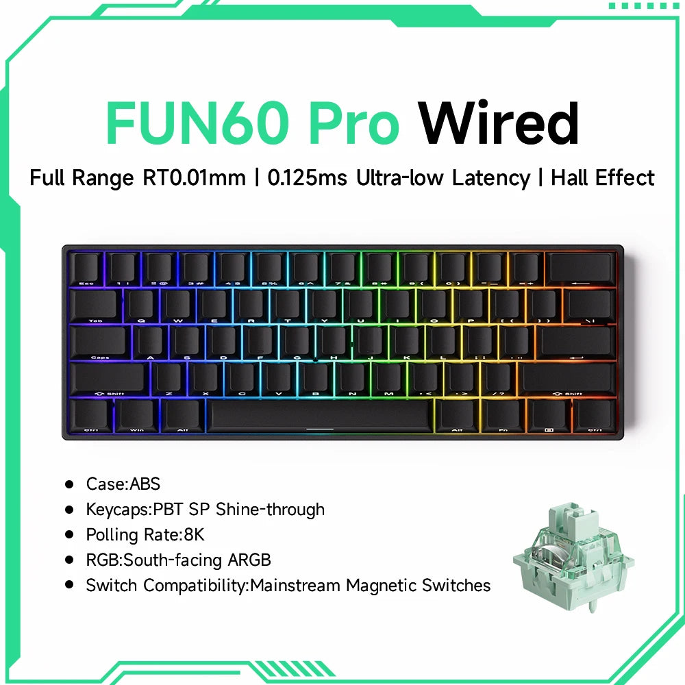 Tastiera meccanica Akko MonsGeek FUN60 con switch magnetici, tastiera gaming 60%, Rapid Trigger 0.01mm, 8K, ARGB, HE/TMR, tastiera personalizzabile