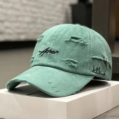 Unisex Asher Embroidery Broken Hole Iron Ring Baseball Caps Outdoor Adjustable Spring and Autumn Casual Sunscreen Hat