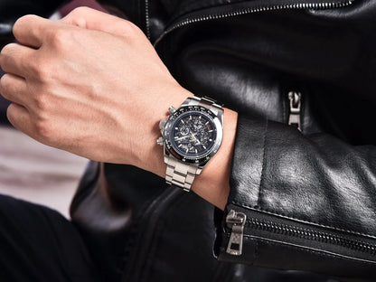 PAGANI DESIGN Personalized Men Automatic Mechanical Watch Colorful Gemstone Bezel Small Three-Pin Tachymeter Design Chronograph