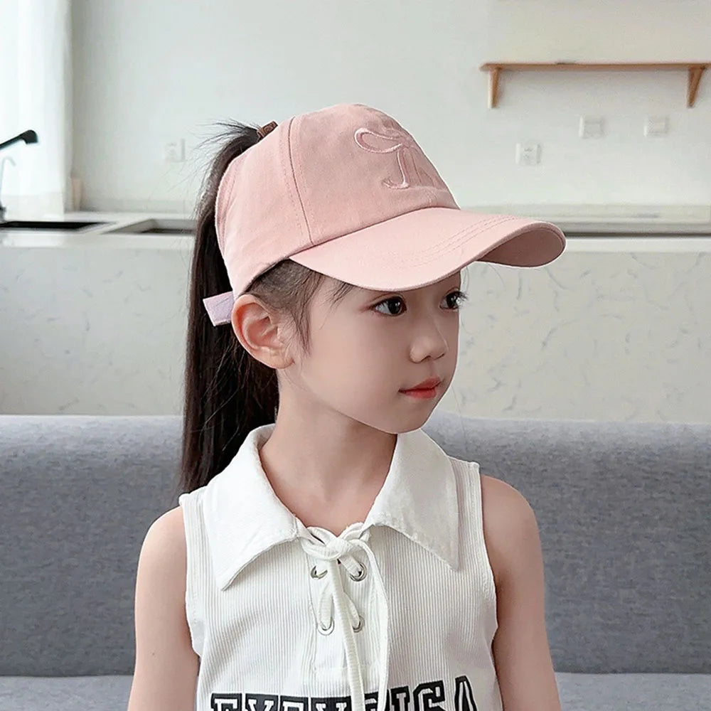Bows Children Baseball Caps Hollow Empty Top High Ponytail Caps Adjustable Kids summer Sun Hats Boys Girls Hip hop Baseball Hat