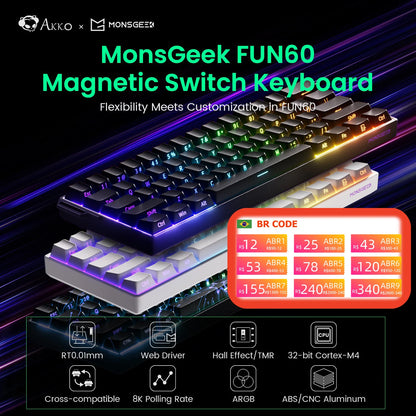 Tastiera meccanica Akko MonsGeek FUN60 con switch magnetici, tastiera gaming 60%, Rapid Trigger 0.01mm, 8K, ARGB, HE/TMR, tastiera personalizzabile
