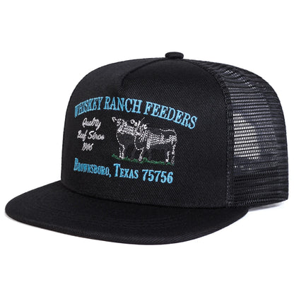Unisex „WHISKEY RANCH FEEDERS“ siuvinėtos hip-hop stiliaus tinklinės kepurės pavasariui ir vasarai, lauko veiklai, reguliuojamos kasdienio stiliaus beisbolo kepurės, apsaugančios nuo saulės