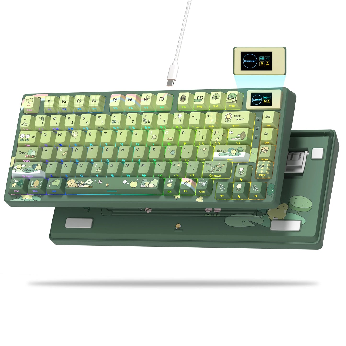 Womier SK80 Green Keyboard Gasket Mounted RGB Hot Swap with Color OLED Display 75% Mechanical Gaming Keyboard for PC
