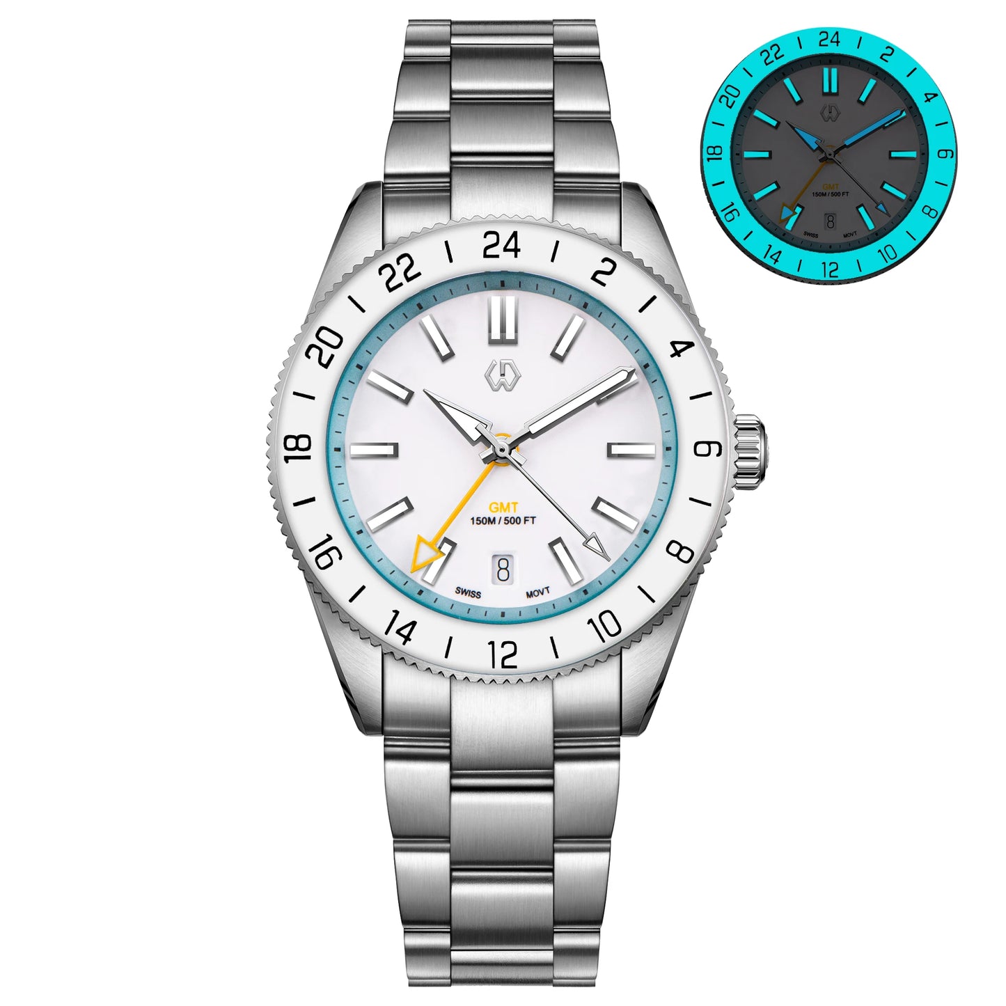 Comes With Rubber Strap Man's Automatic Watch Quartz Swiss Movement BGW9 Luminous Bezel 4-Pin GMT 150 Meters Waterproof Diving