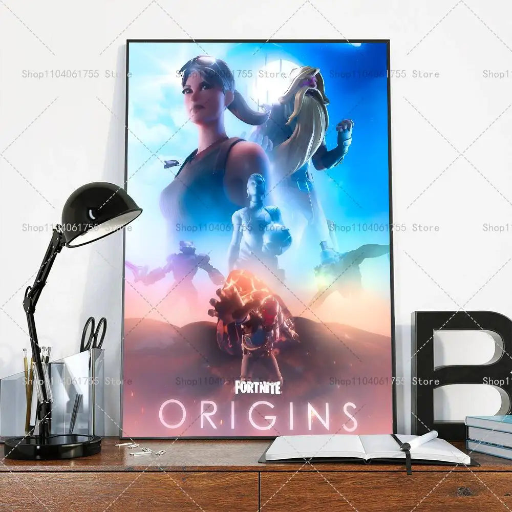F-Fortnites-Game Póster Popular Autocolante de Arte em Papel Impermeável para Decoração de Parede de Café, Bar e Quarto