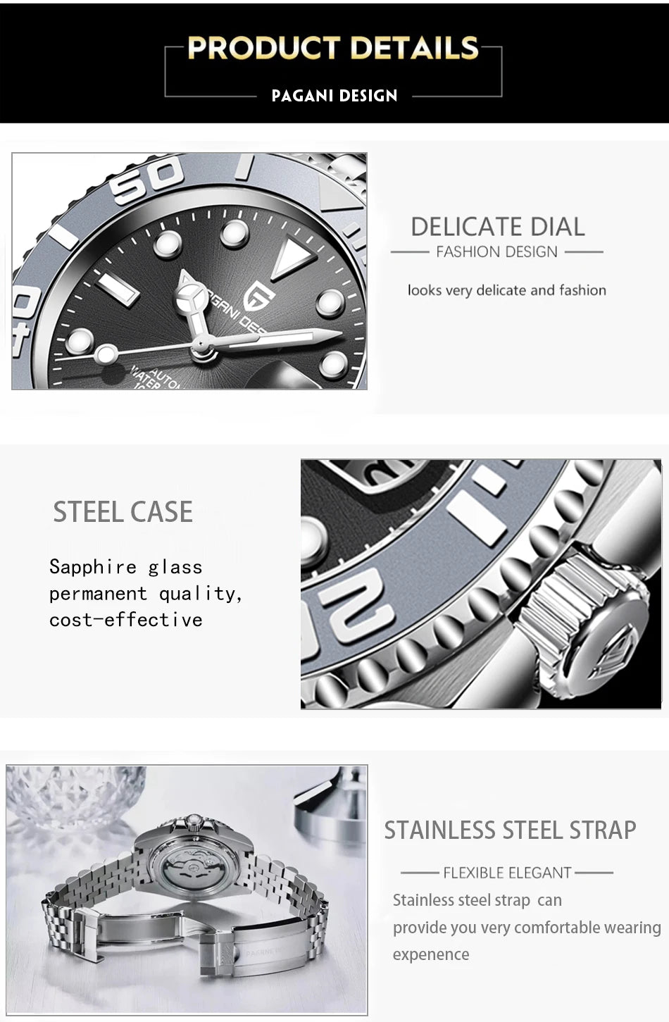 PAGANI DESIGN V2 Japan Mov't 40MM Luxury Men Mechanical Watch Sapphire Glass Ceramic Bezel Automatic Diving Watches for Men