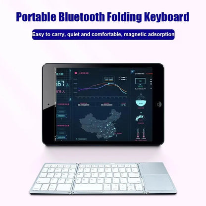 Tastiera Bluetooth pieghevole a tre ante con touchpad, mini tastiera portatile ricaricabile, tastiera wireless per Windows, Android e iOS