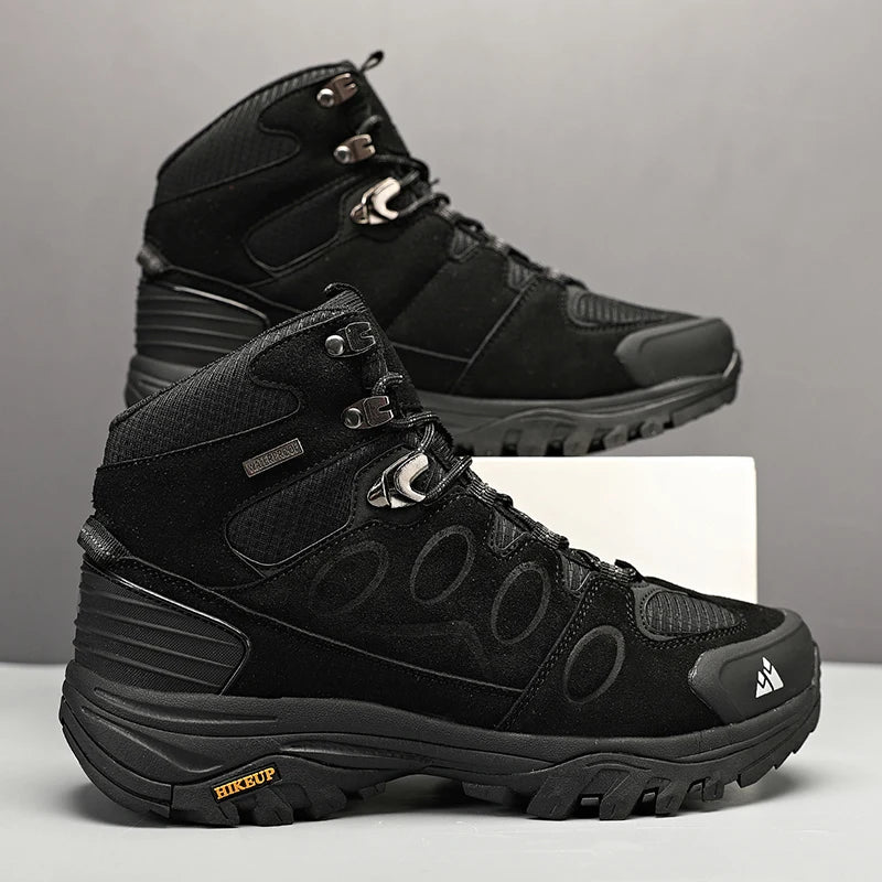 HIKEUP Botas de senderismo altas para hombre, calzado de invierno para exteriores con cordones, antideslizantes, deportivas y casuales, botas de trekking de ante cálidas para hombre