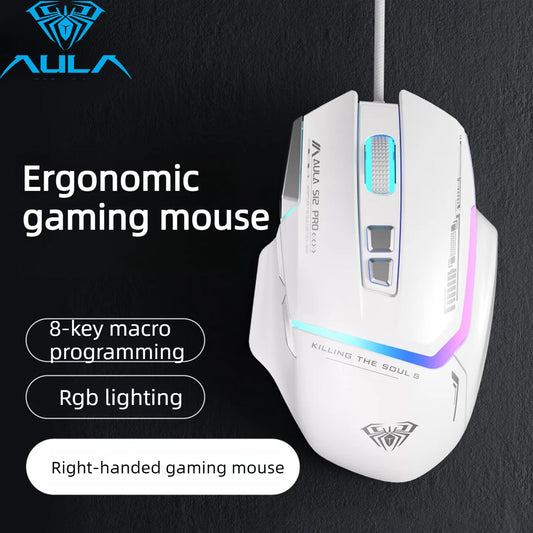 Hot tilbud AULA S12 Pro kablet gamingmus 12800 DPI RGB-baggrundsbelysning 8 programmerbare knapper ergonomisk spillemus til PC og bærbar