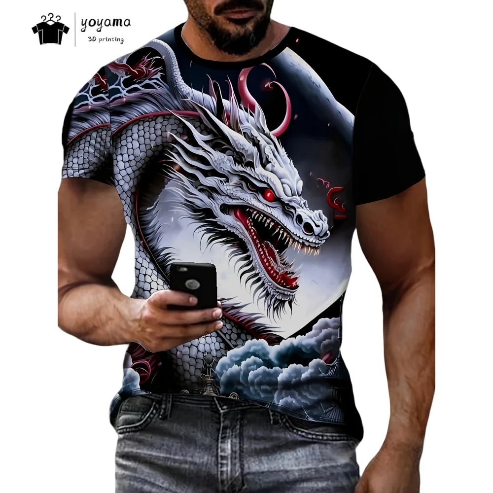 Men's t-shirts Dragon Pattern Short Sleeve Tee Fashion Street O-Neck Top Trend Animal 3D Printing Loose Versatile Men's Clothing