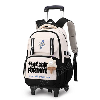 Mochila Escolar com Rodas Fortnite, Grande Capacidade, Impermeável, Leve e Minimalista, para Portátil, Escola e Viagens Casuais