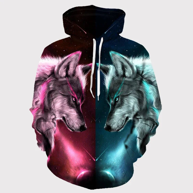 Animal Wolf – bluzy z kapturem drukowane w 3D dla mężczyzn i kobiet, modne, codzienne, oversize, swetry typu pullover, styl hip-hopowy, Harajuku, odzież uliczna