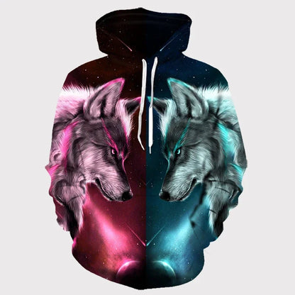 Animal Wolf – bluzy z kapturem drukowane w 3D dla mężczyzn i kobiet, modne, codzienne, oversize, swetry typu pullover, styl hip-hopowy, Harajuku, odzież uliczna