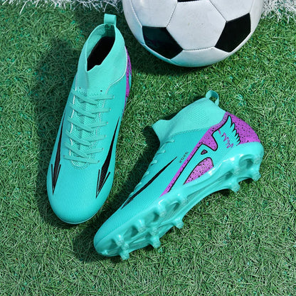 Nouvelles chaussures de football pour hommes, chaussures de soccer de haute qualité, chaussures de futsal, chaussures de sport antidérapantes à cheville haute pour l'extérieur, chaussures de sport ultra-légères antidér