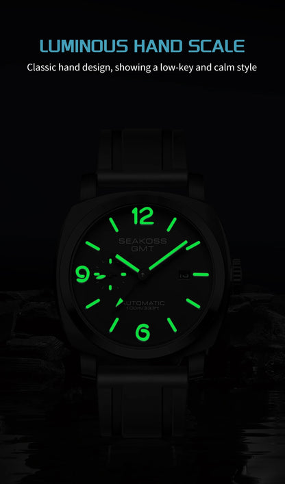 SEAKOSS 45mm Diving GMT Watch Automatic Mechanical Wristwatches Seagull ST2557 Movement 100M Luminous Calendar Men's Watches