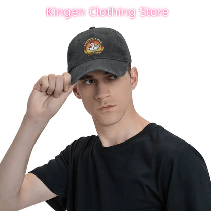 Unisex Chicken Jockey Lava Chicken Print Steves Hat Fashion Distressed Washed Baseball Cap Adjustable