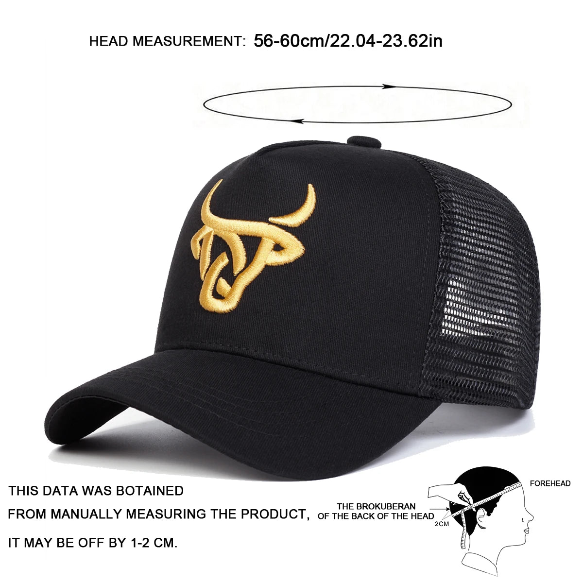 Unisex Ox Head Embroidery Baseball Net Caps Spring Summer Outdoor Adjustable Casual Hats Dad Hat Sunscreen Hat