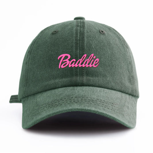 1pc Baddie Print Washed Baseball Cap for Adults,  Minimalist Retro Style Casual Soft Adjustable Dad Hat, Perfect As Gift
