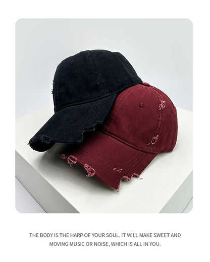 New Unisex Notch Solid Personal Baseball Hats Breathable Broken Style Sunshade Casual Peaked Caps Versatile Distress Fashion ins