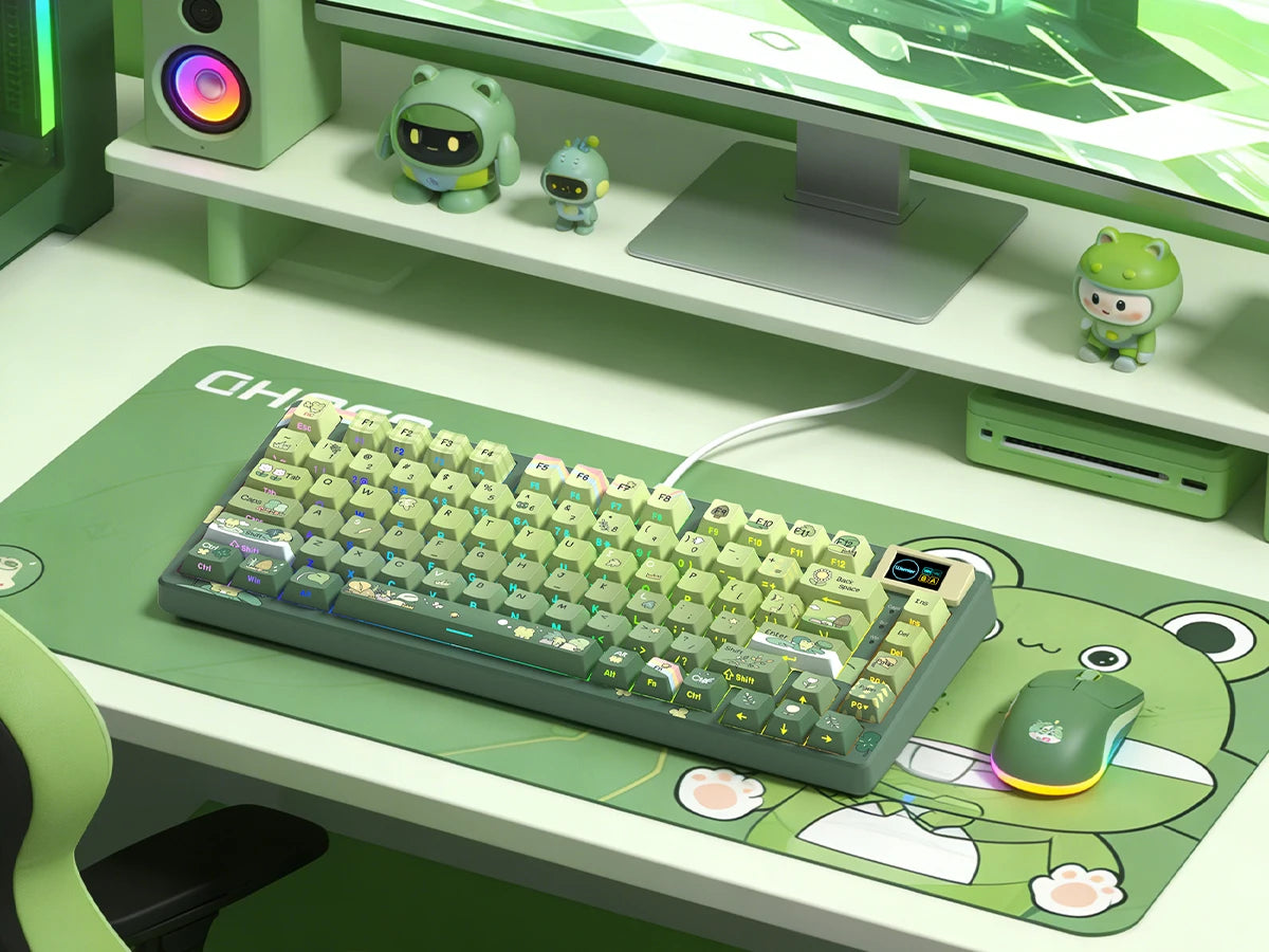 Womier SK80 Green Keyboard Gasket Mounted RGB Hot Swap with Color OLED Display 75% Mechanical Gaming Keyboard for PC