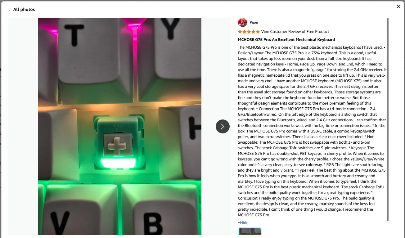 Tastiera meccanica wireless MCHOSE G75 Pro, layout 75%, montaggio gasket, 5 strati di smorzamento, retroilluminazione RGB, tri-mode, hot-swappable