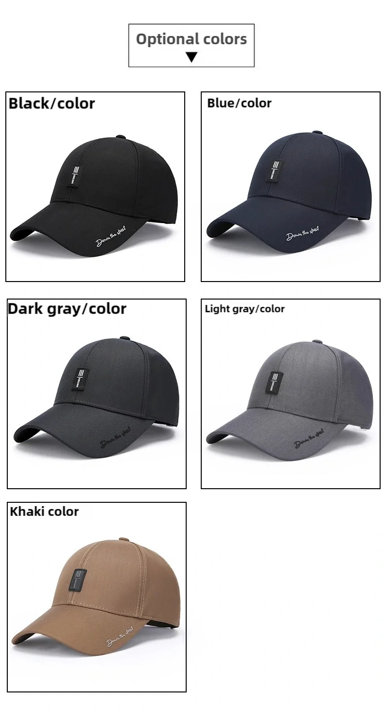 Men's Baseball Hat Hard Top Spring Autumn Big Head Circumference Cotton Cap Sun Protection Dad Cap Adjustable Strap Fishing Hat