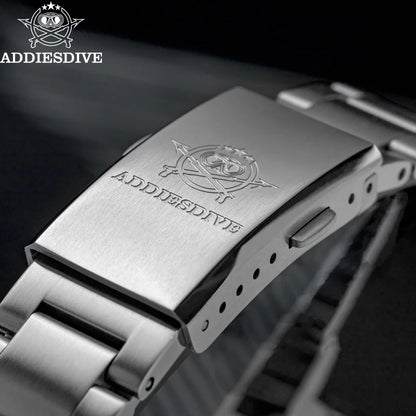 Relógio de homem ADDIESDIVE em aço, estilo de luxo, equipado com vidro abaulado, movimento de quartzo e revestimento luminescente azul BGW9; resistente à água até 100 ATM, indicação analógica – Modelo AD2066