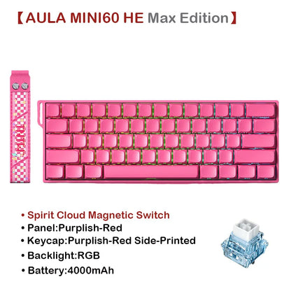 AULA MINI60 HE Tri-Mode Wireless Mechanical Keyboard Magnetic Switch 8000Hz Polling Rate RGB Backlit FPS Esports Gamer Keyboard