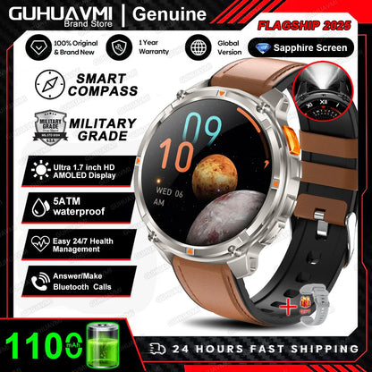 New T-REX3 Ultra 1100mAh Battery SmartWatch 10ATM Waterproof GPS Compass Flashlight 1.7" AMOLED HD Call Sports Smart Watch Men