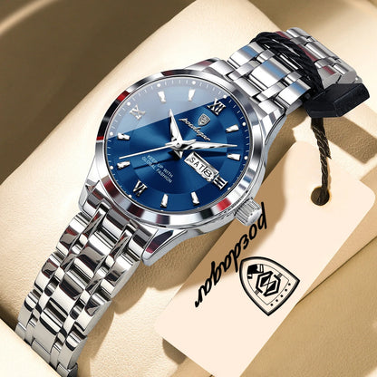 POEDAGAR Luxury Elegant Woman's Watches Luminous Waterproof Stainless Steel Ladies Wristwatch Quartz Week Date Women Watch Reloj