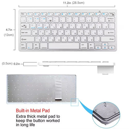 Teclado hebreo ultraslim Bluetooth y 2.4G de doble modo para Israel, teclado inalámbrico de bajo ruido para iOS, iPad, tabletas Android y Windows