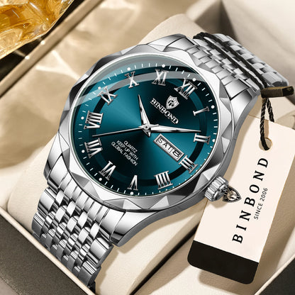 Orologio da polso di lusso al quarzo BINBOND Original Brand da uomo, luminescente, impermeabile, data automatica, indicazione del giorno della settimana, stile casual.