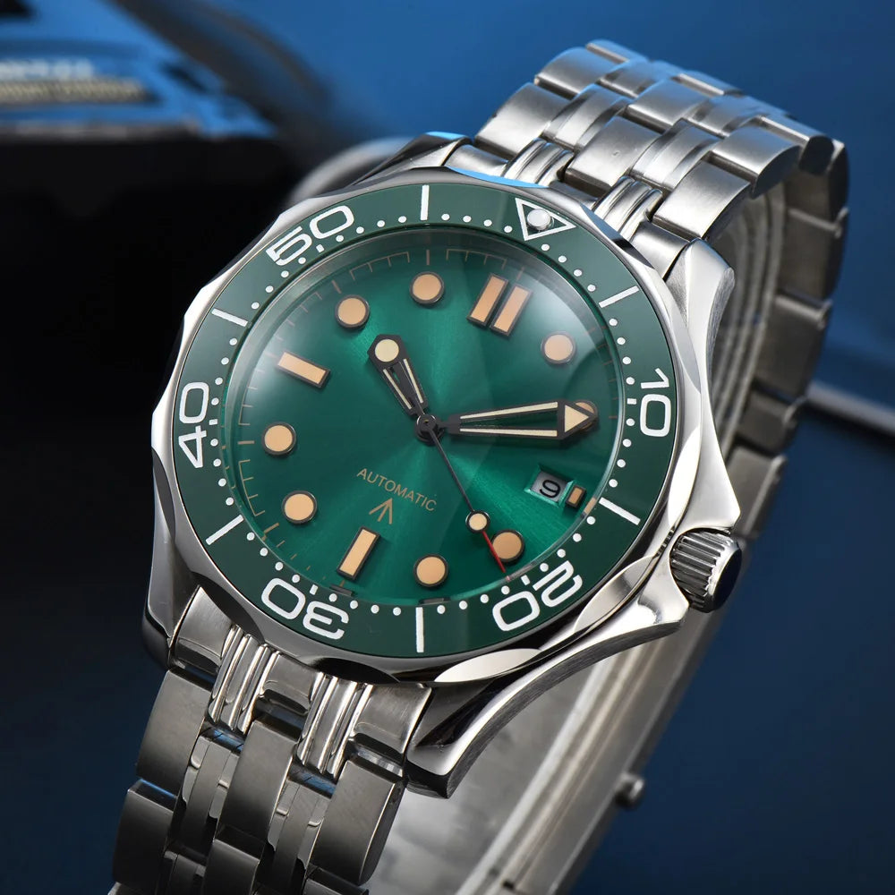 Parnsrpe 2026 New Miyota 8215 Automatic Dive Watch for Men Luxury Sport Green Dial Luminous Sapphire Crystal Date Waterproof Bus