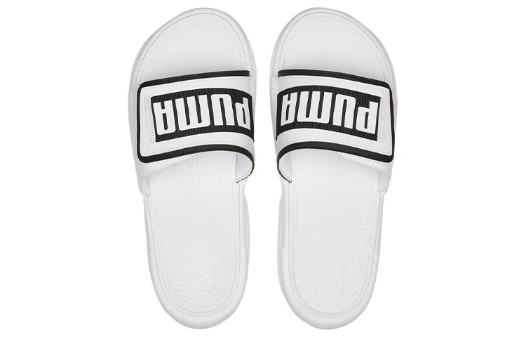 Sandales à brides en caoutchouc souple et résistant Puma Royalcat, chaussures, blanc et noir, 386712-02.