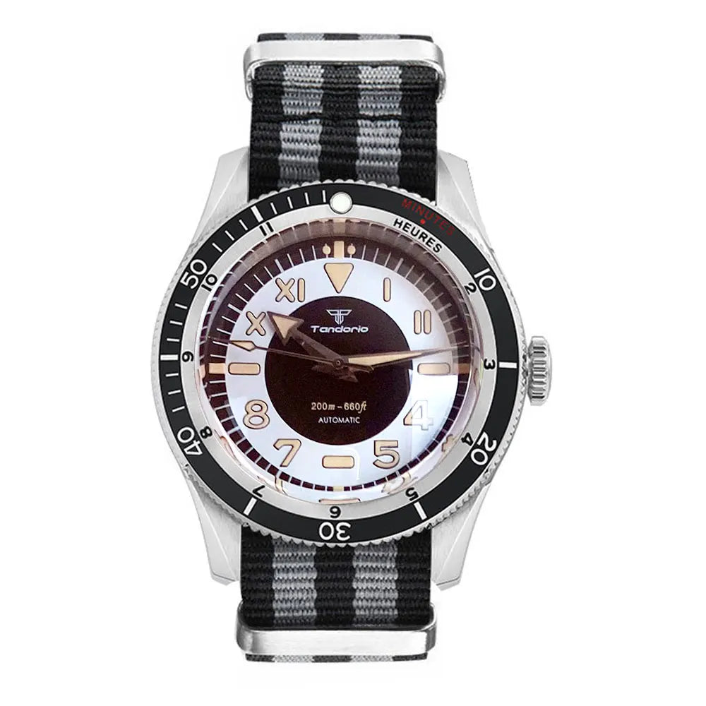 Tandorio Waterproof Watch Men Dome Sapphire Crystal Roman Numbers 120 Clicks Bezel NH35A/Miyota 8215 Movt Silicone Grey Dial