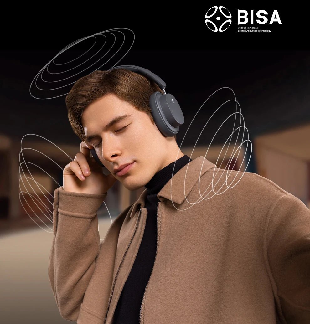 Baseus Bowie D05 Wireless Bluetooth 5.3 Headphones – HiFi Stereo Foldable 70H Battery Over-Ear Headset with Deep Bass & Dual Connection
